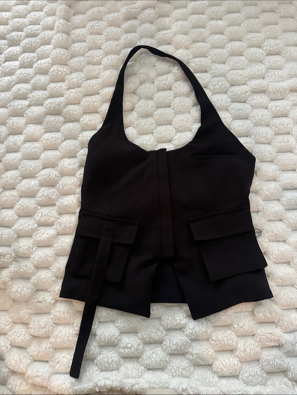 Zara Black Halter Vest with Utility Pockets
